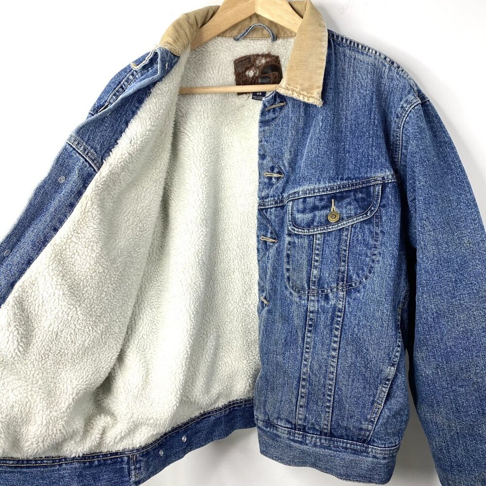 Denver Hayes Mens Jean Jacket Y2K Trucker Dad Vtg Sherpa Lined Denim Blue Sz XL - Picture 2 of 8